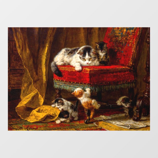 Cat and Kittens Playing with Chair Window Cling (Sheet)