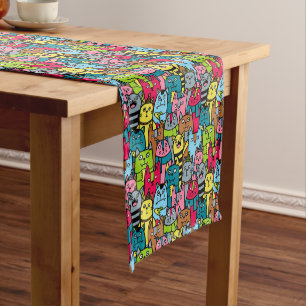 Cat and kittens short table runner