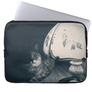 Cat and Lamp Noir Style Photograph Laptop Sleeve