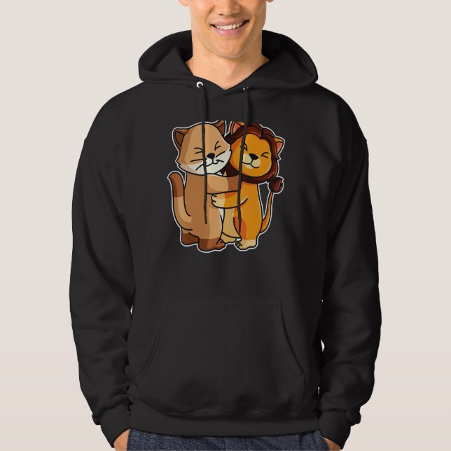 Cat And Lion Cute Kitten  Hugging Animals Women Gi Hoodie