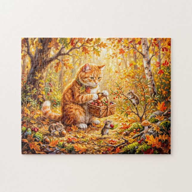 Cat and Mice Forest Winter Gathering Jigsaw Puzzle (Horizontal)