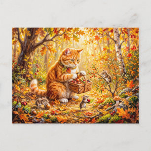 Cat and Mice Forest Winter Gathering Postcard
