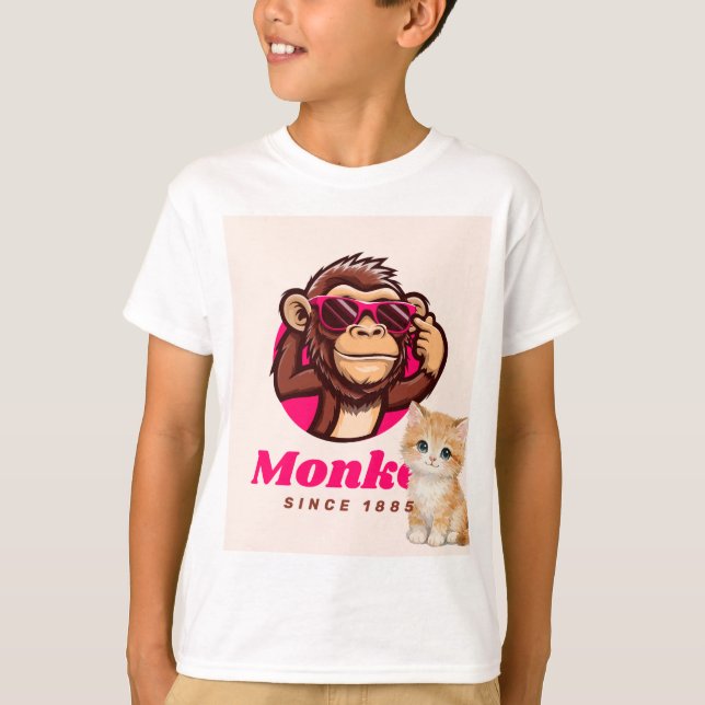Cat and monkey design t-shirt  (Front)
