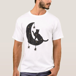 Cat And Moon Celestial Aesthetic Crescent Moon And T-Shirt