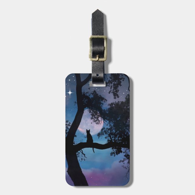 Cat and Moon Luggage Tag (Front Vertical)