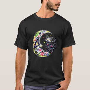 Cat And Moon Sugar Skull Dia De Los Muertos Day Of T-Shirt