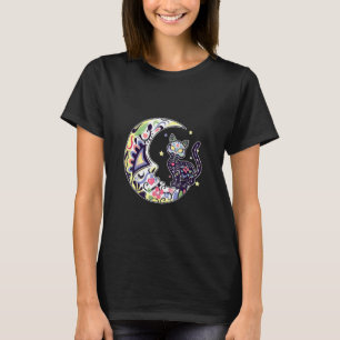 Cat And Moon Sugar Skull Dia De Los Muertos Day Of T-Shirt
