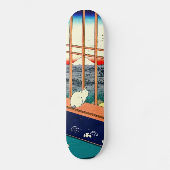 Cat and Mount Fuji 1857 Skateboard (Front)