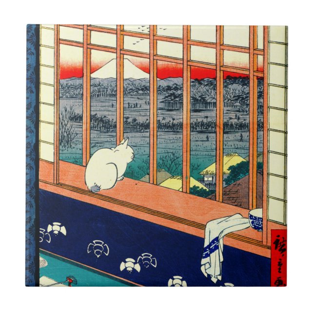 Cat and Mount Fuji 1857 Tile (Front)