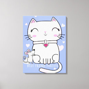 Cat And Mouse Best Friends, Funny Cat Kitten Gift Canvas Print