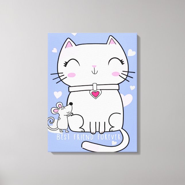 Cat And Mouse Best Friends, Funny Cat Kitten Gift Canvas Print (Front)