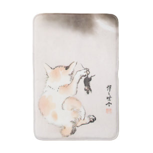 CAT AND MOUSE by Kyosai Kawanabe) Bath Mat