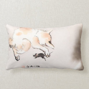CAT AND MOUSE by Kyosai Kawanabe) Lumbar Pillow