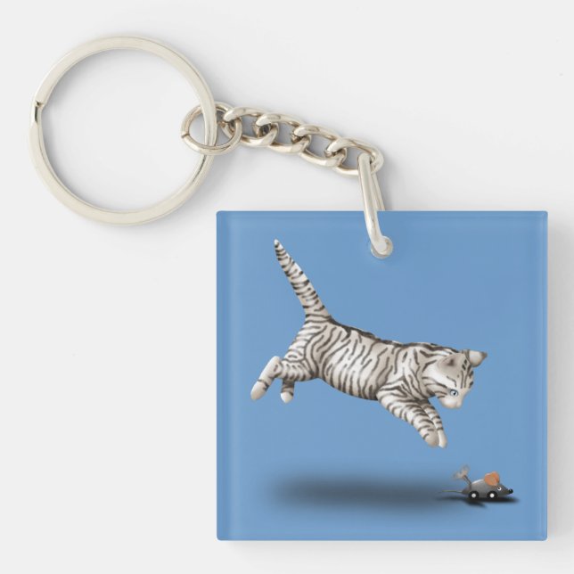Cat and Mouse cartoon Keychain (Front)