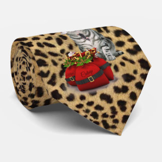Cat and Mouse Christmas Cheetah Print Tie
