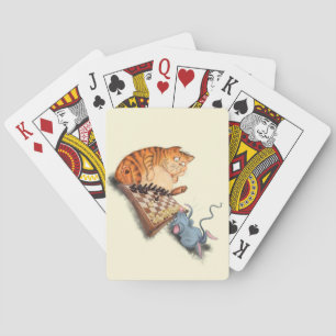 Cat and Mouse Playing Cards Cartoon