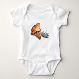 Cat and Mouse Playing Chess Baby Bodysuit Fun