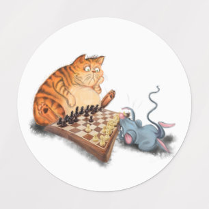 Cat and Mouse Playing Chess Cartoon Drawing Funny 