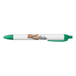Cat and Mouse Playing Chess Cartoon Drawing Funny  Blue Ink Pen