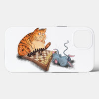 Cat and Mouse Playing Chess Cartoon Drawing Funny 