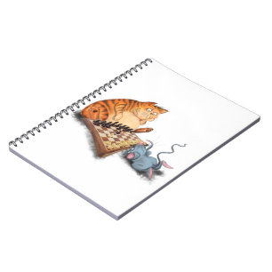 Cat and Mouse Playing Chess Cartoon Drawing Funny  Notebook