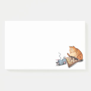 Cat and Mouse Playing Chess Cartoon Drawing Funny  Post-it Notes