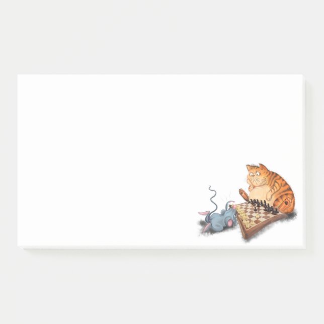 Cat and Mouse Playing Chess Cartoon Drawing Funny  Post-it Notes (Front)