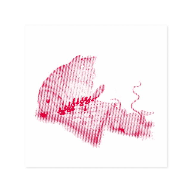 Cat and Mouse Playing Chess Cartoon Drawing Funny  Self-inking Stamp (Design)