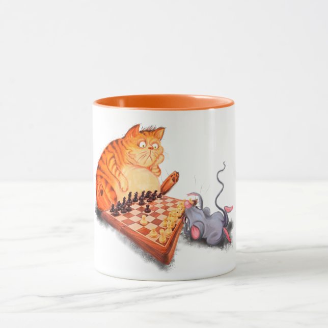Cat and Mouse Playing Chess Coffee Mug (Center)