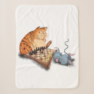 Cat and Mouse Playing Chess Funny Baby Blankets