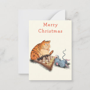 Cat and Mouse Playing Chess Funny Christmas Card
