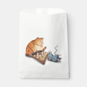 Cat and Mouse Playing Chess Funny Favour Bags