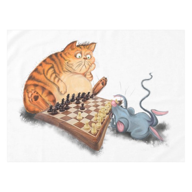 Cat and Mouse Playing Chess Tablecloth (Front (Horizontal))