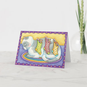 Cat and Mouse Stockings Christmas Greetings Card