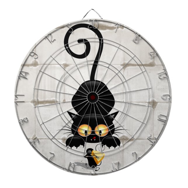 Cat and Mouse with Cheese Fun Cartoon Characters Dartboard (Front)