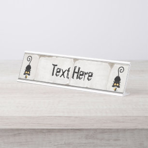 Cat and Mouse with Cheese Fun Cartoon Characters Desk Name Plate