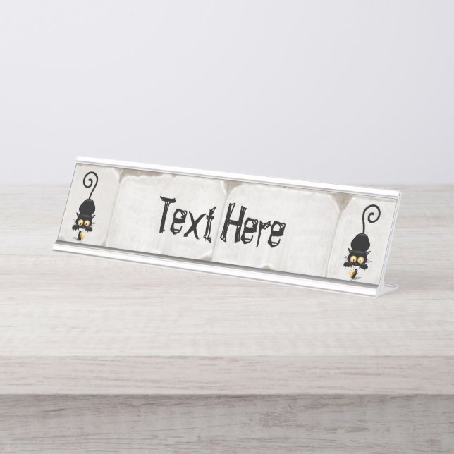 Cat and Mouse with Cheese Fun Cartoon Characters Desk Name Plate (Front)