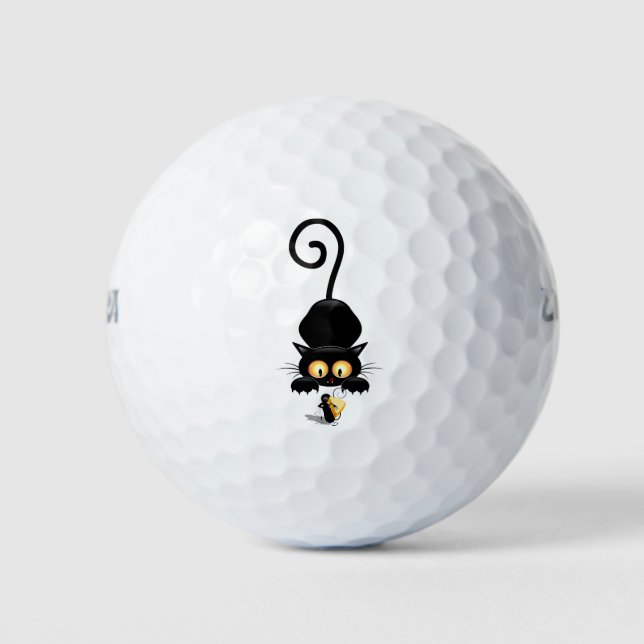 Cat and Mouse with Cheese Fun Cartoon Characters Golf Balls (Front)