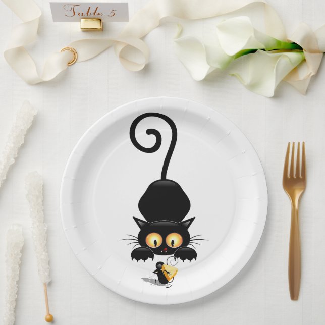 Cat and Mouse with Cheese Fun Cartoon Characters Paper Plate (Wedding)