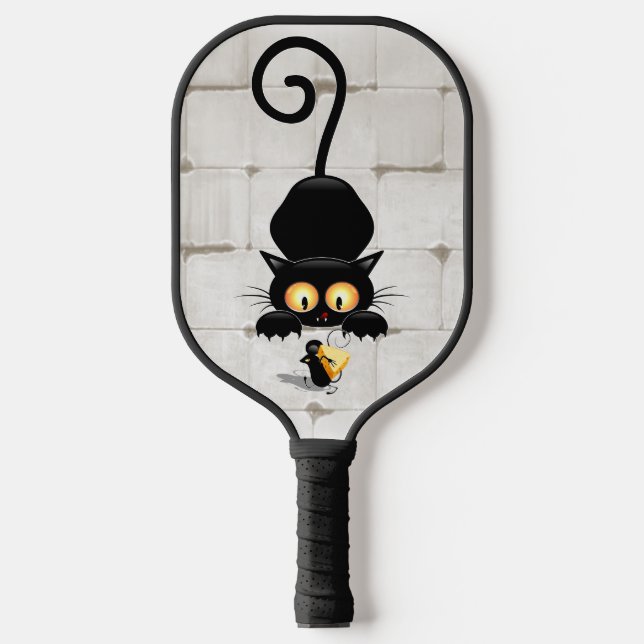 Cat and Mouse with Cheese Fun Cartoon Characters Pickleball Paddle (Front)