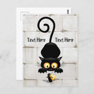 Cat and Mouse with Cheese Fun Cartoon Characters Postcard