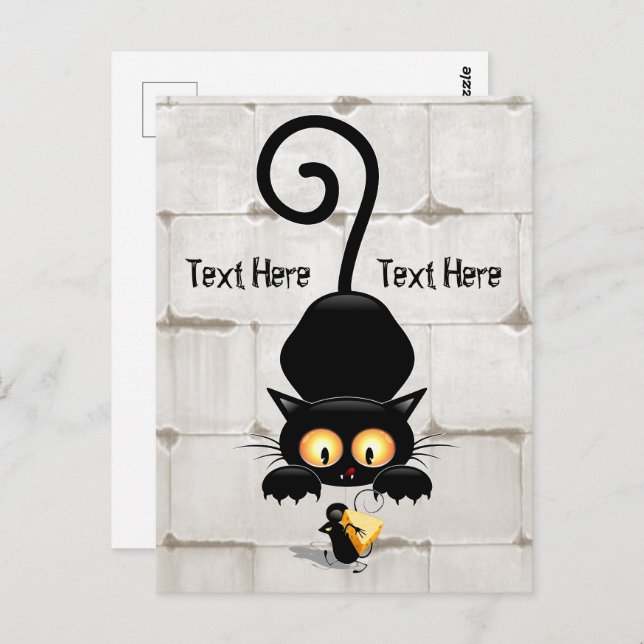 Cat and Mouse with Cheese Fun Cartoon Characters Postcard (Front/Back)