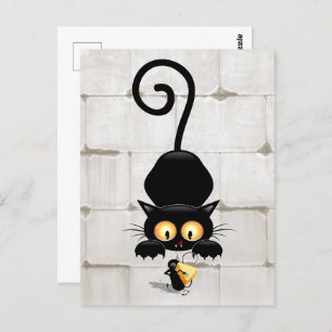 Cat and Mouse with Cheese Fun Cartoon Characters Postcard