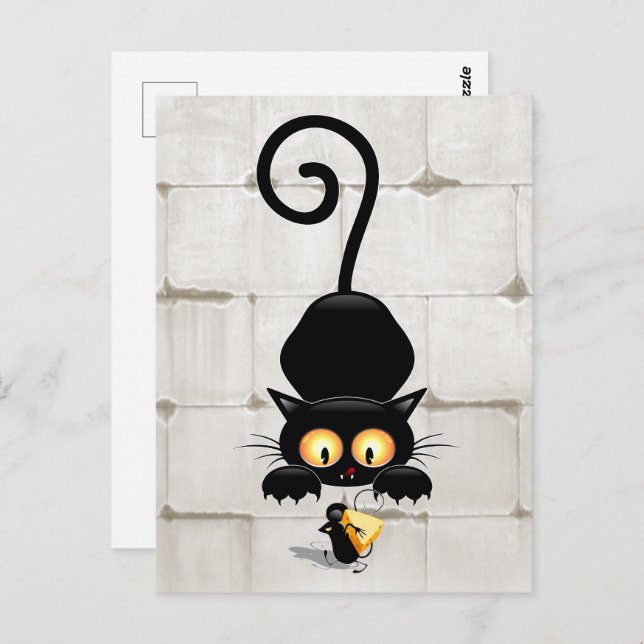 Cat and Mouse with Cheese Fun Cartoon Characters Postcard (Front/Back)