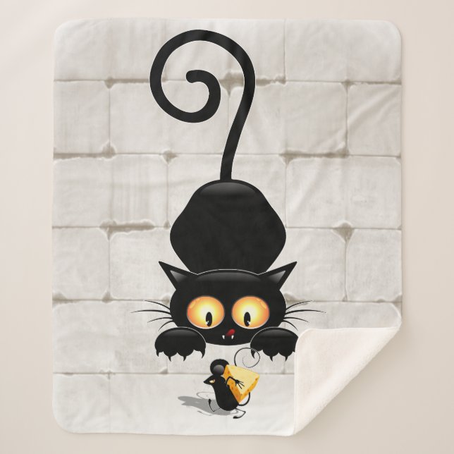 Cat and Mouse with Cheese Fun Cartoon Characters Sherpa Blanket (Front)
