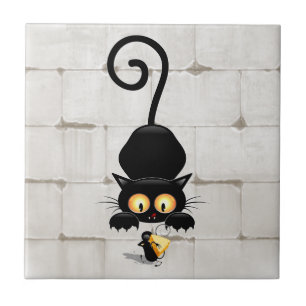 Cat and Mouse with Cheese Fun Cartoon Characters Tile
