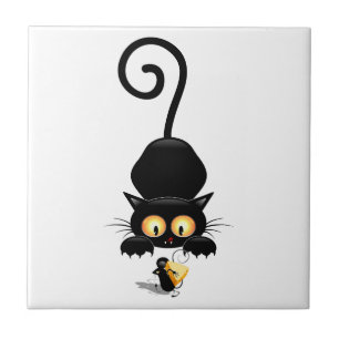 Cat and Mouse with Cheese Fun Cartoon Characters Tile