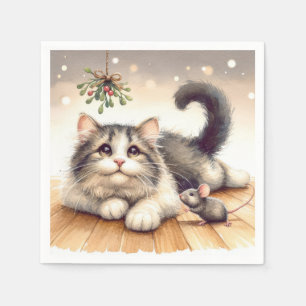 Cat and Mouse With Mistletoe Napkin
