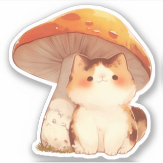Cat and Mushroom Sticker