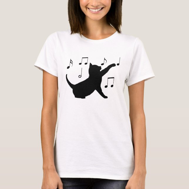 Cat and Musical Notes in Silhouette T-Shirt (Front)